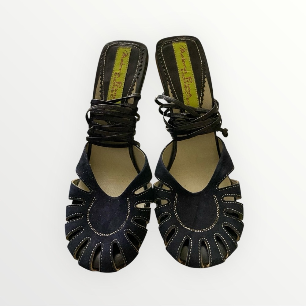 Goffredo Fantini Materia Prima Navy Suede Lace-Up Sandals Size 6.5 euro 37